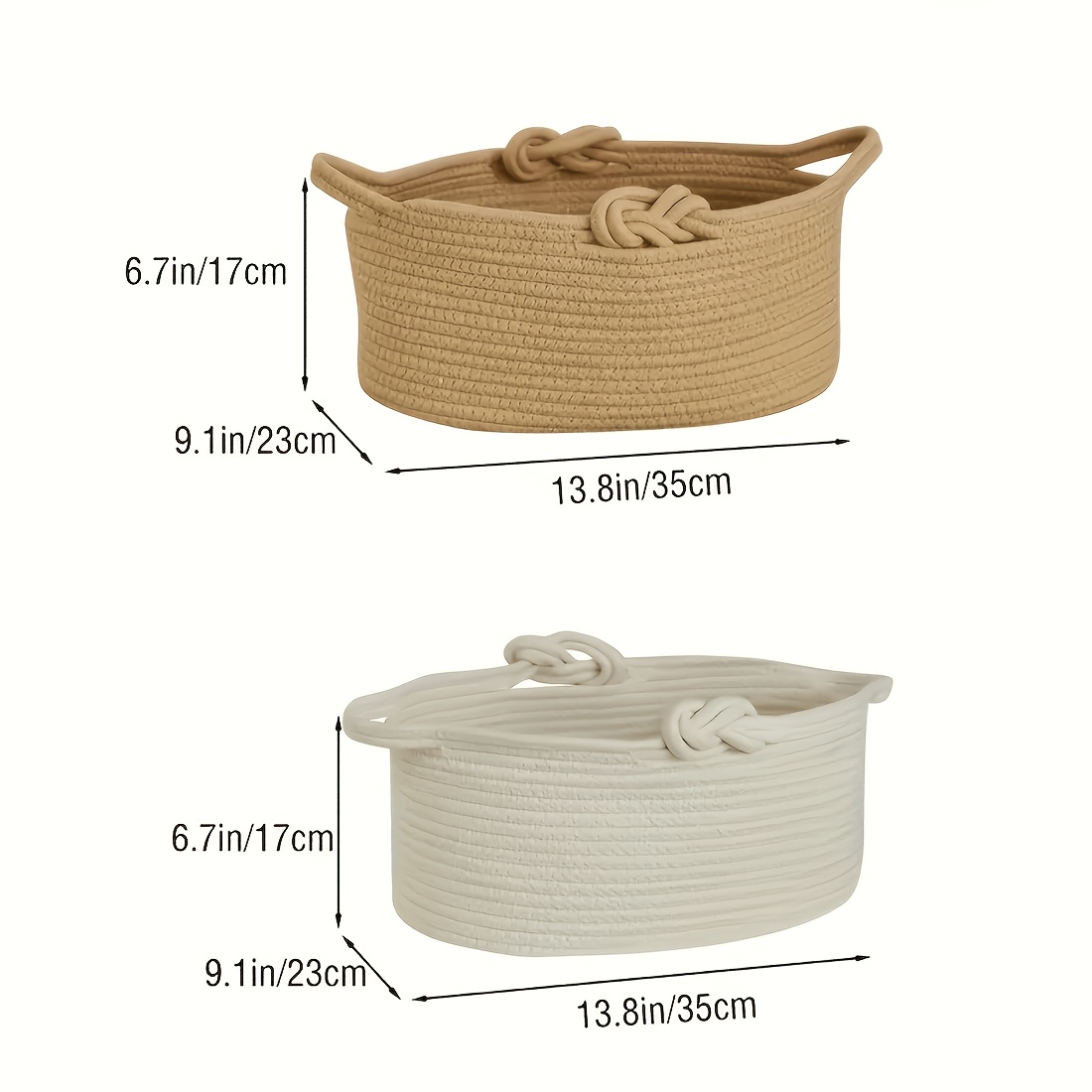 Inwagui Foldable Rope Basket with Handles, Oval Laundry Basket Stackable, Soft And Firm Storage Basket for Clothes, Blanket, Towels, Socks, Decorative Basket Box, Bathroom, Bedroom, Spring Summer, Laundry Baskets