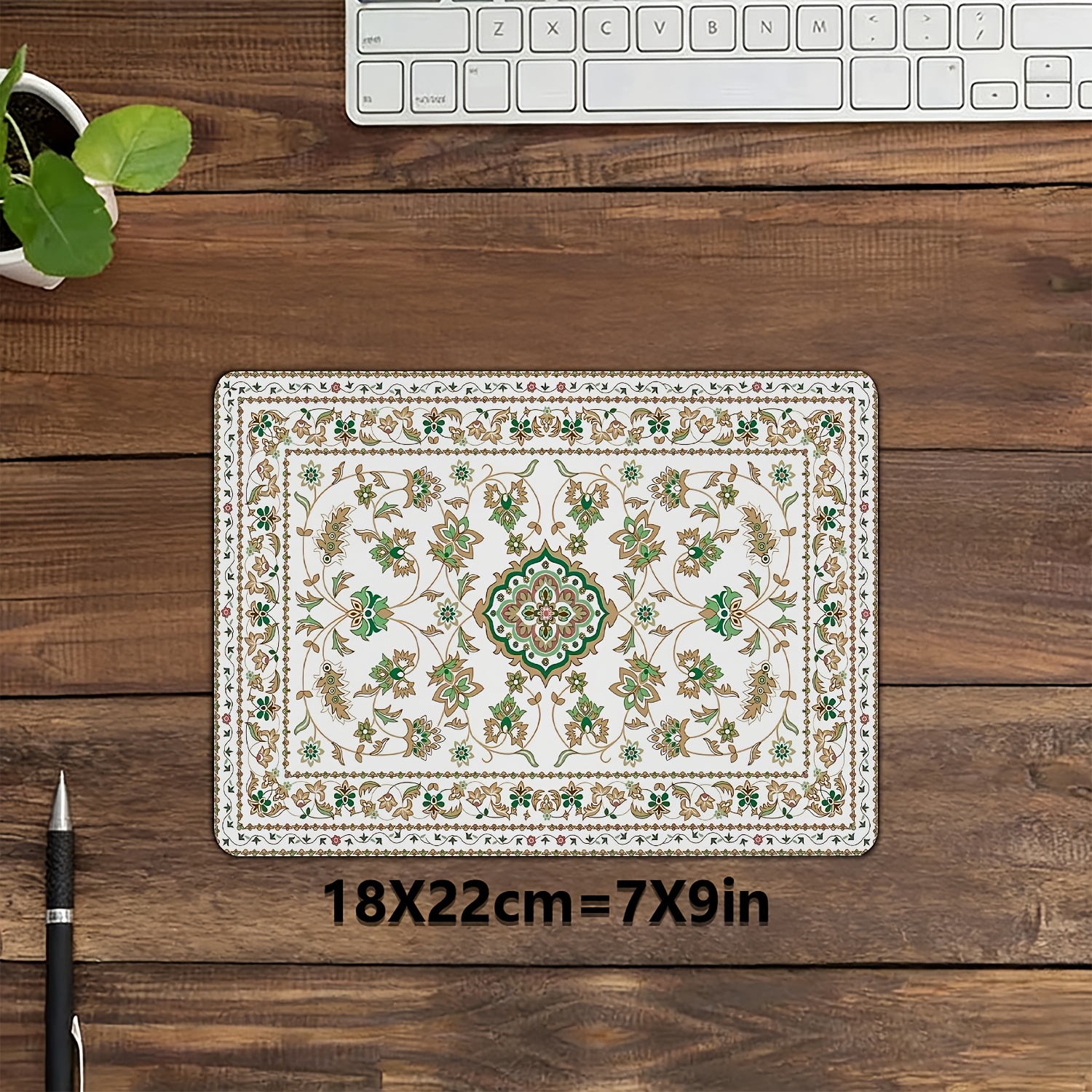 TEMU Tapis de Souris Anime de Petite Taille avec Fond Blanc et Motif Floral Persan, Tapis de Bureau Mini pour Jeu, Impression Résistante à l', Tapis