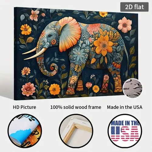 2d canvas wall art with wooden frame ready to hang decor for living room bedroom or dining room dining room decoration wildlife theme canvas elephant decor 2d flat room decor
