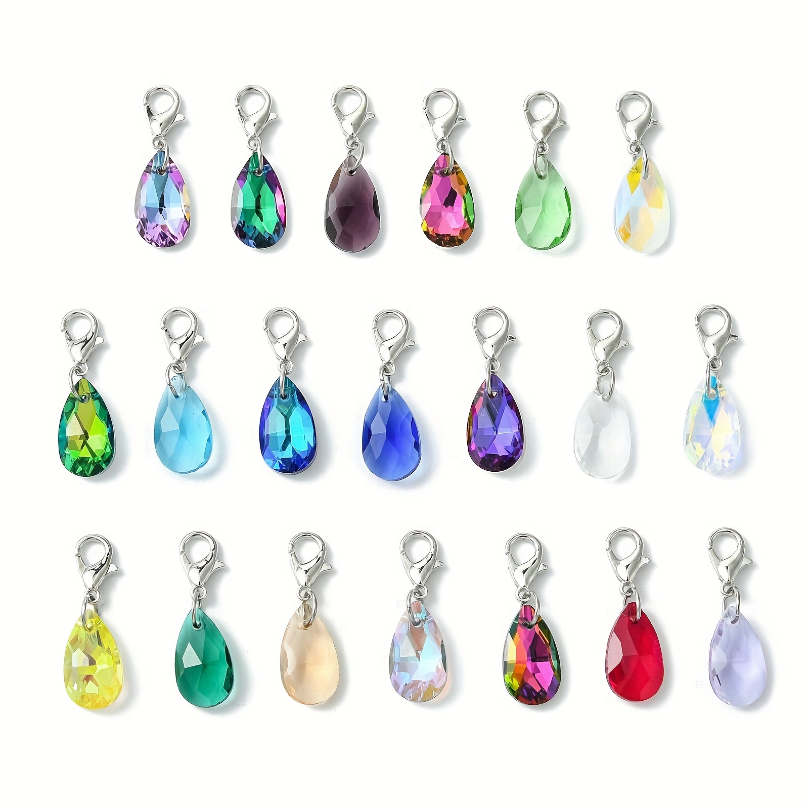 20pcs Glass Teardrop Pendant Decoration, With Alloy Clasps, For Backpack Keychain Ornaments, Wallet Making, Diy Wallet Making