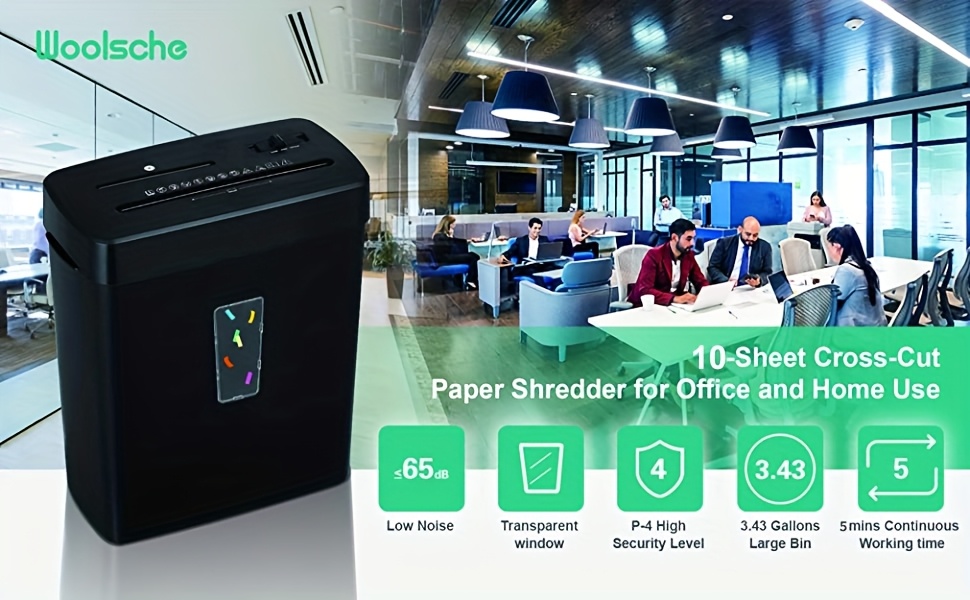 Ultra-Quiet 10-Sheet Cross-Cut Paper Shredder with P-4 Security, 3.43 Gal Capacity & Auto Operation - Compact for home Office Shredder for CDs/Staples/Cards, Heavy-Duty Electric Shredder with Overheat Protection, 110-120V
