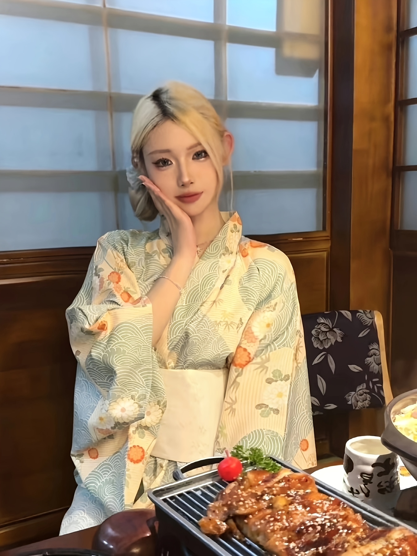 5pcs 여성 김노 세트, 일본 전통, 꽃무늬, 경량, 액세서리 포함, 불꽃놀이 모임, 스파, 여행, 범용, 무작위 크기 세부 정보 3