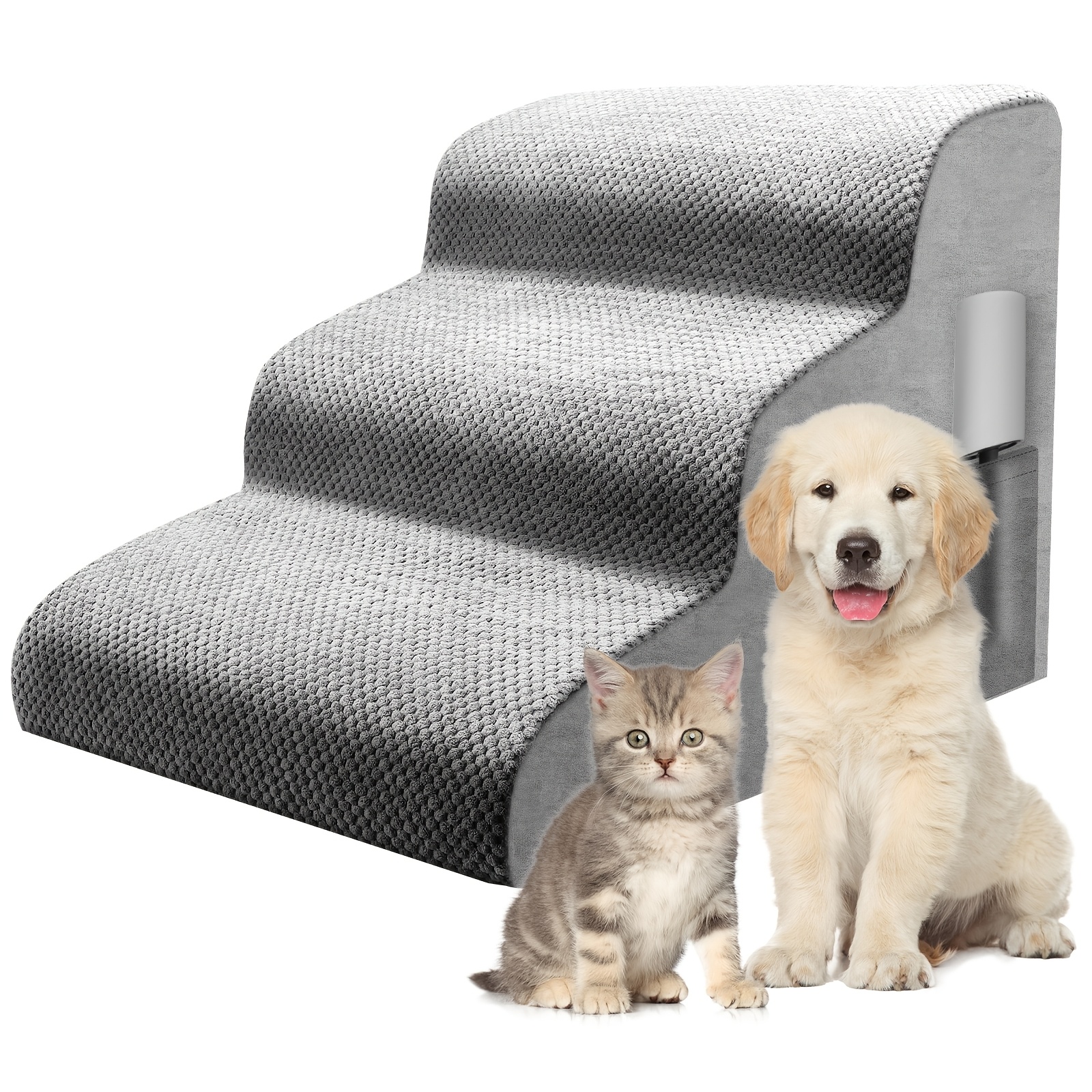 Image of Non-slip Pet Stairs With Washable Cover, Portable Ramp For Small Dogs And Cats, Ideal For Bed And Sofa