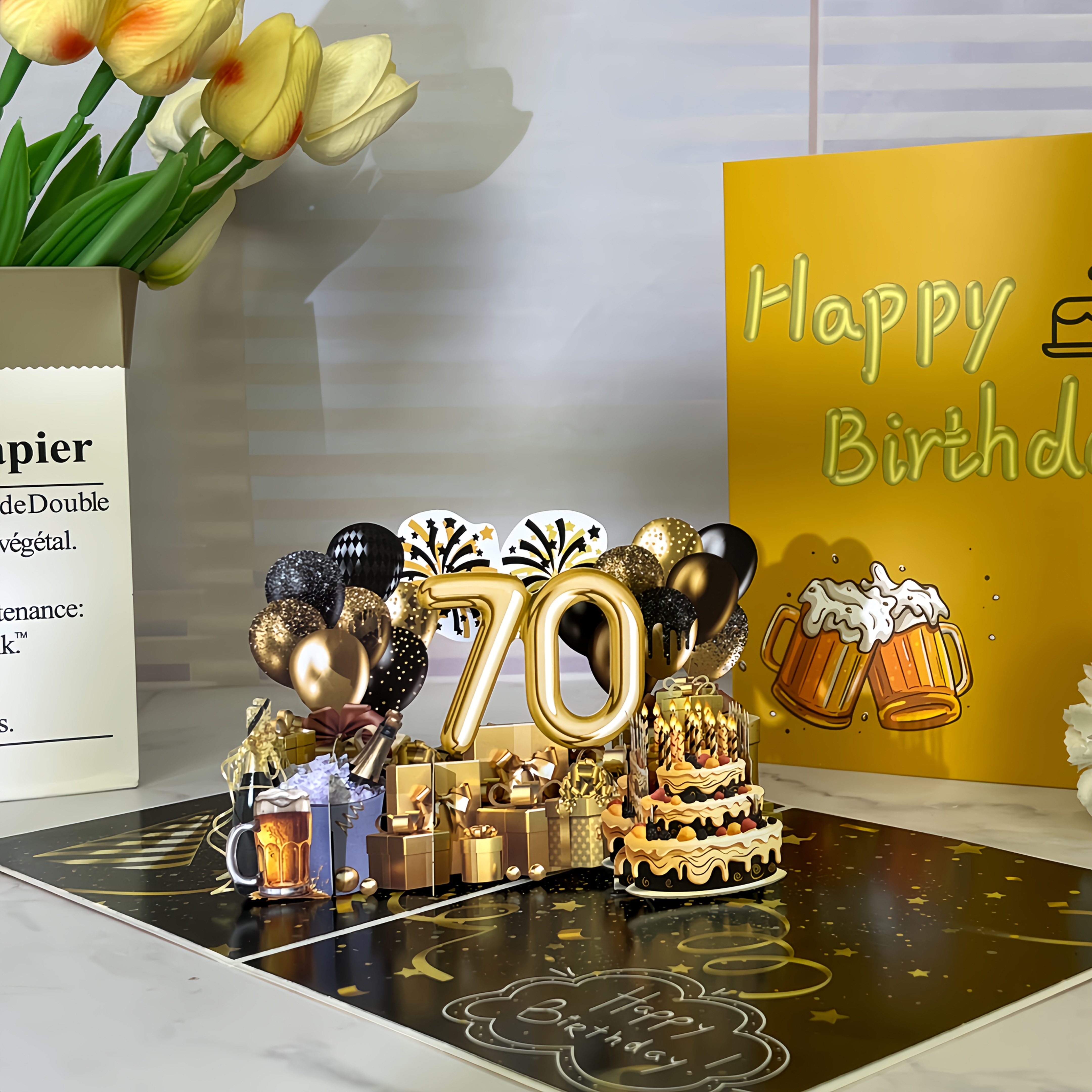 E-shop 70. Geburtstag Pop-Up Karte, 1 Stück Pop-Up 3D Karte mit Umschlag, Frohes 70. Geburtstag Wunschkarte, Wunderschönes Geschenk zum 70. Geburtstag