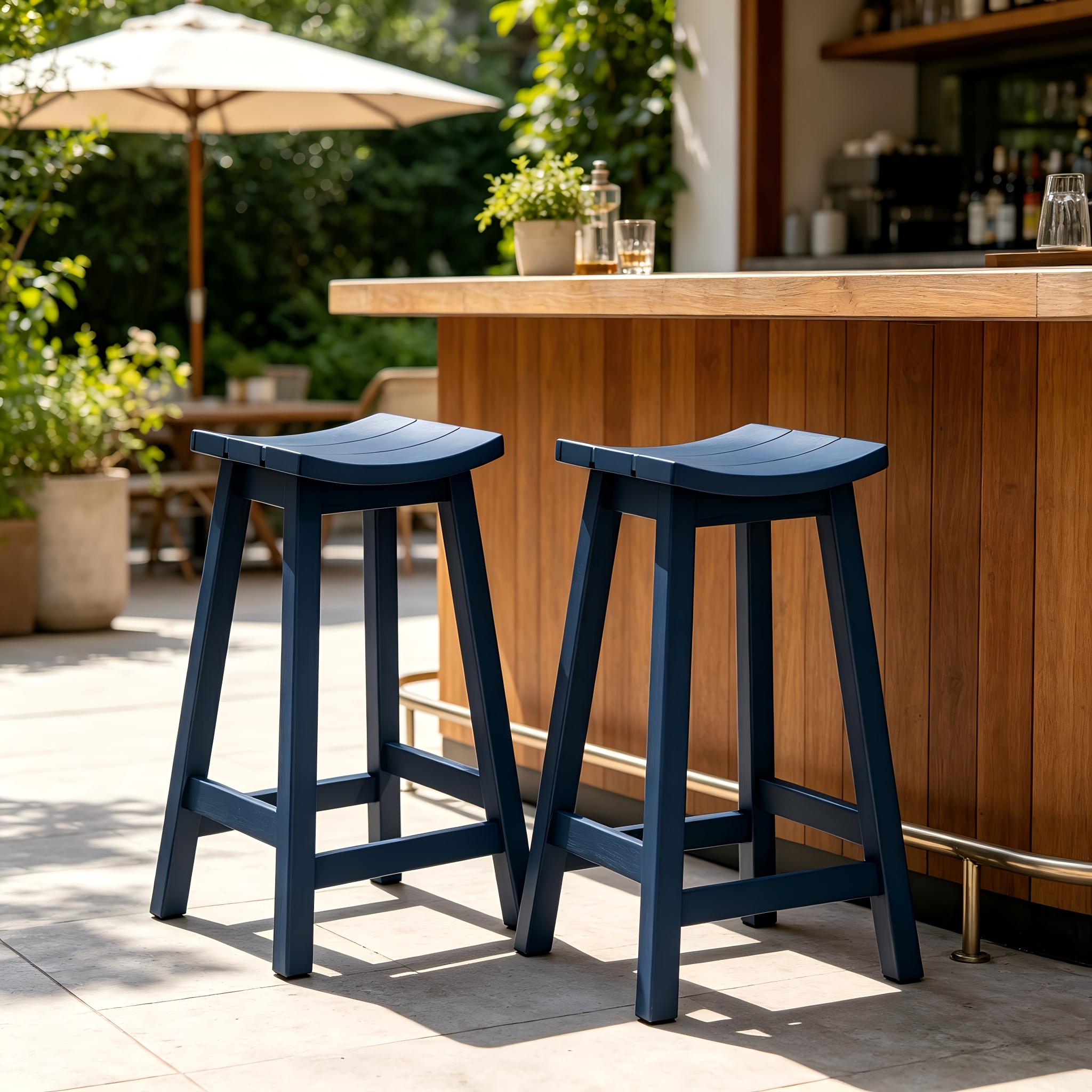 2pcs HDPE Bar Stools 24 Inch, Outdoor Counter Height Bar Stools, All-Weather Resistant Patio Stools for Backyard Kitchen Deck, 400 LBS Capacity, Black/Blue/Gray