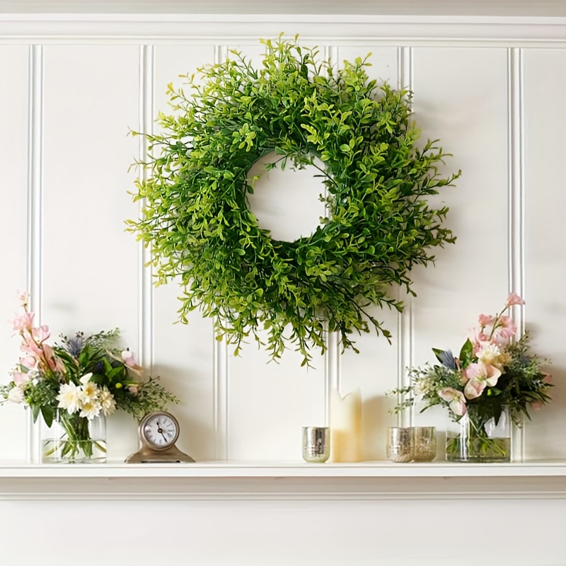 

1pc Artificial Boxwood Wreath, Plastic Plant , Wall Hanging, With No Electricity Or Feathers, For Home, Wedding, Christmas, Halloween, Easter, Hanukkah, 's Day