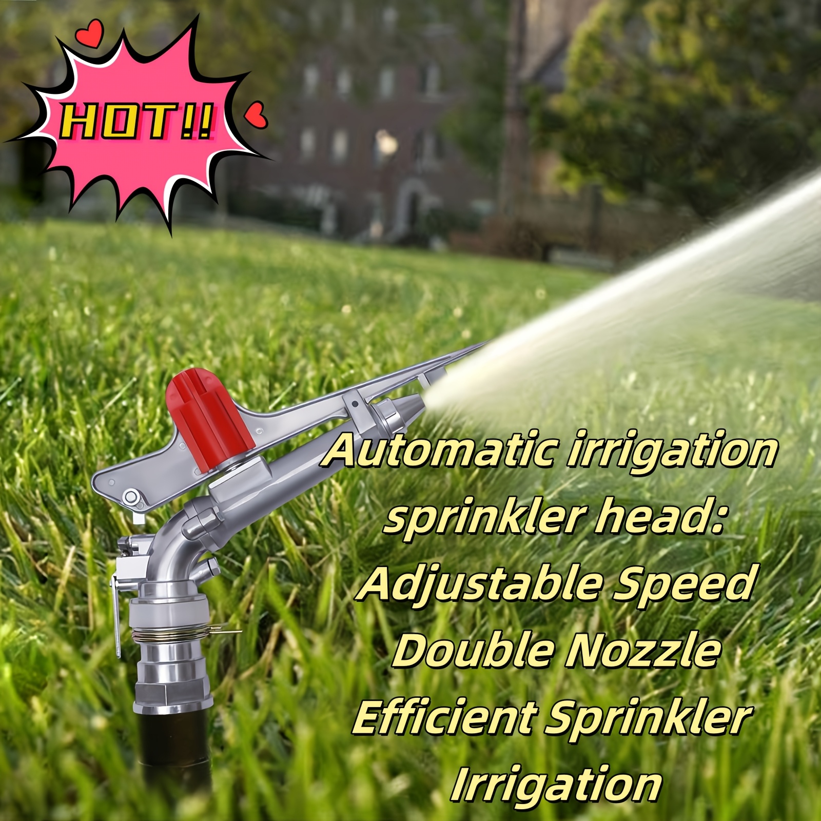 360° Adjustable Impact Sprinkler - Large Area Water Irrigation Spray Gun, Zinc Alloy, 2-Year Warranty
