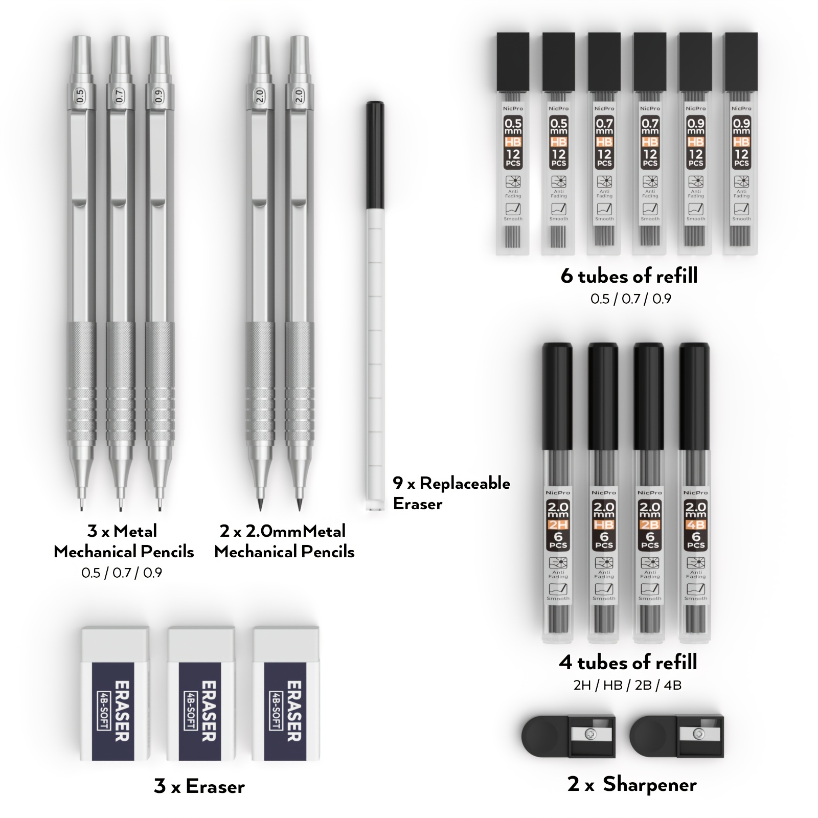 Metal Mechanical Pencil Set with 396 Leads for Art and Drafting
