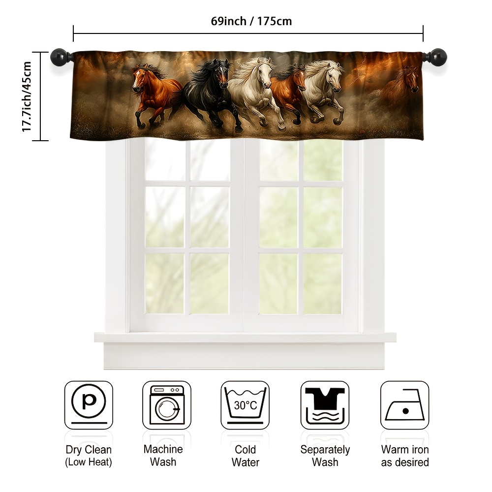 TEMU Rideau à Volant 2D Plat, 1 Pièce avec Motif de Chevaux - Volant Semi-Transparent pour Tringle, Lavable en Machine pour Chambre, Cuisine, Salon -