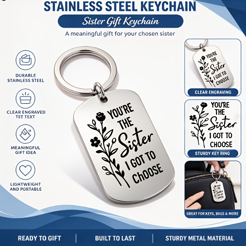 TEMU 1pc Stainless Steel Keychain "you're " Bouquet Best Friend Stainless Steel Keyring Close Companion Sister Portable Accessory Birthday Gift