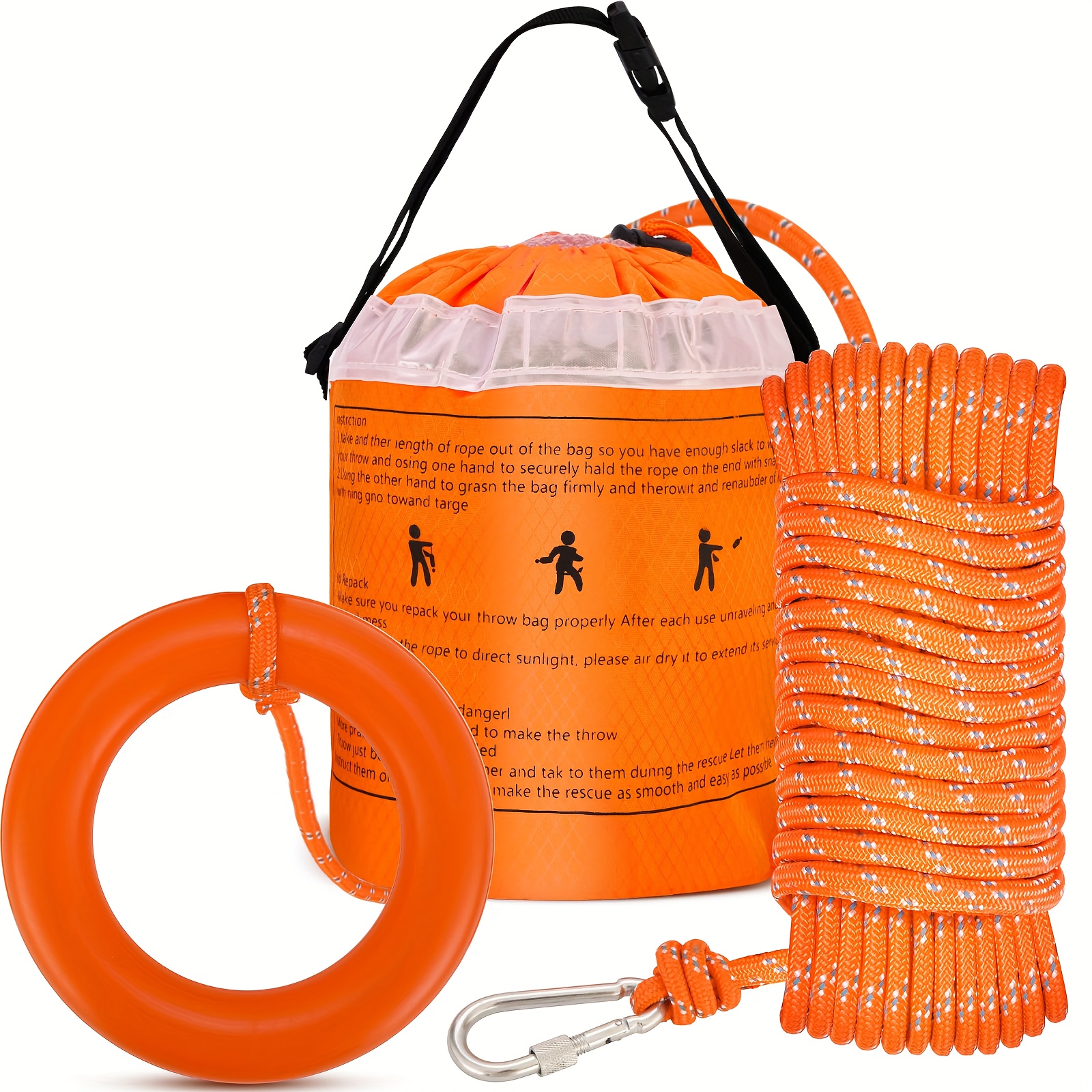 Image of 50/98ft Throw Bag, Reflective Floating Throw Bag For Kayaking, Rowing, Fishing, High-visibility Emergency Rope