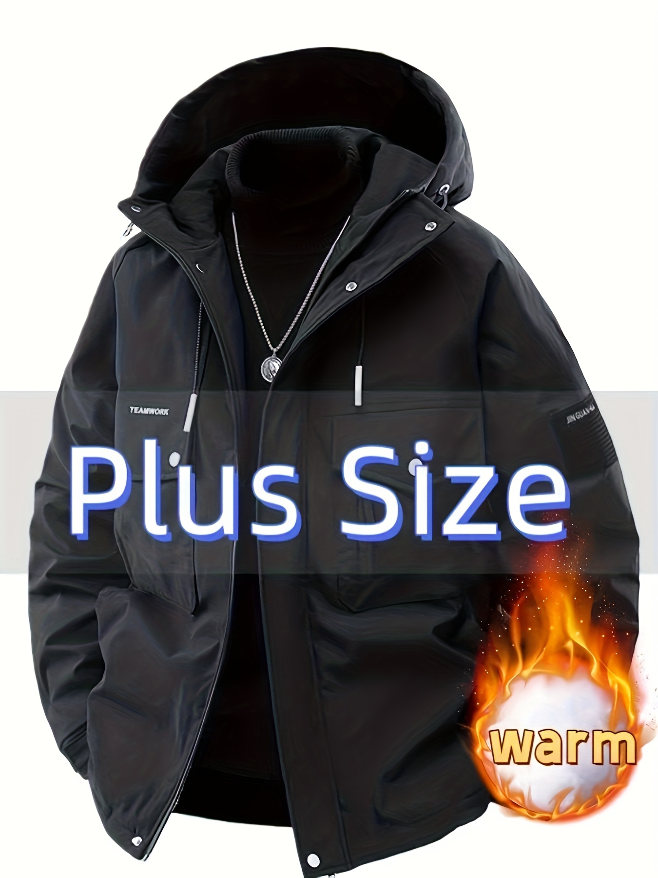 Men's Plus Size Warm Hooded Drawstring Jacket
