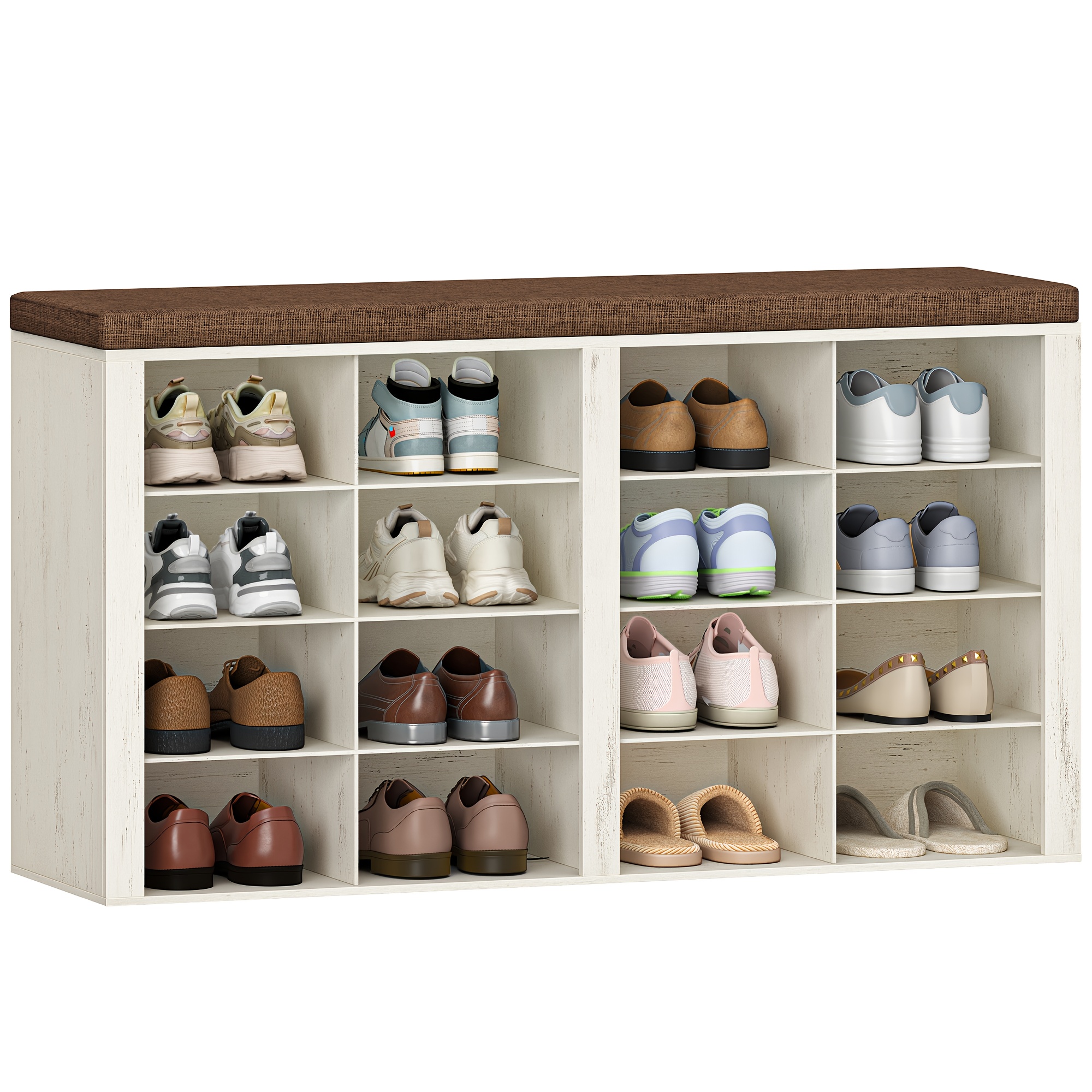 TEMU para Zapatos, con Asiento, 16 Compartimentos, de Almacenamiento, de Entrada, Estantes Ajustables, Almacenamiento para Dormitorio, Adecuado para