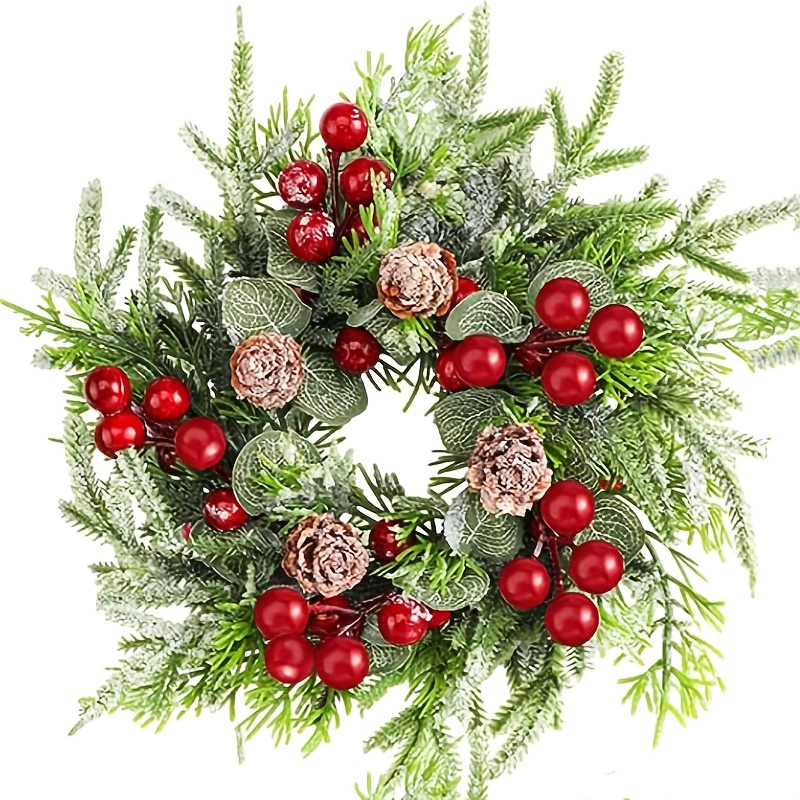 Image of Christmas Candle Wreath, Norfolk Pine Wreath, Wreath, Artificial Berry Cedar Wreath, Suitable For Christmas, Weddings, Home, And Dining Table Centerpieces