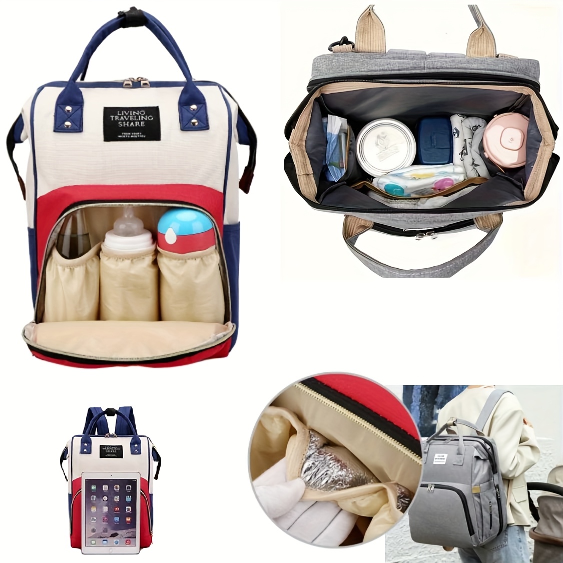TEMU Premium Multifunctional Mommy Backpack, Nappy Diaper Bag, Large Capacity Folding Nursing Bag, Diaper Cloth Storage Organizer Portable Storage