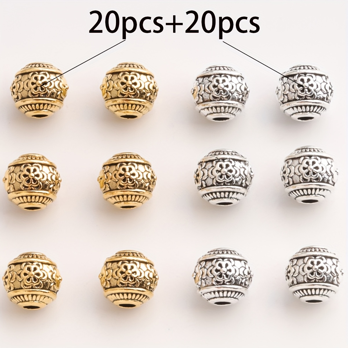 E-shop 40 Stk./20 Stk. Vintage Große Loch Exquisite Runde Perlen, Druckgussmuster, Verwendet für Schmuckherstellung, Armbänder, Halsketten und Zusätze
