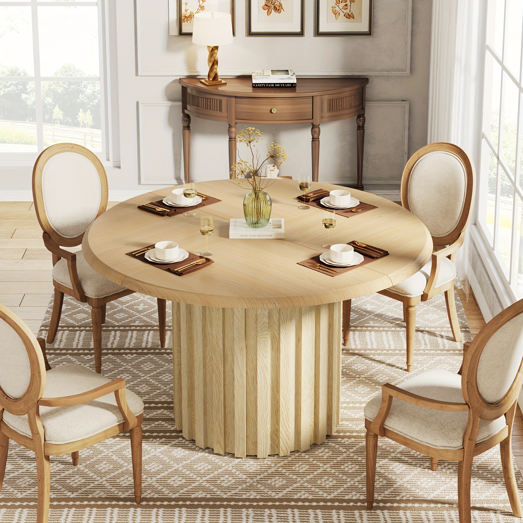 

Round Dining Table For 4, 43.3" Small Table Wood, Metal For Dining , (chairs Not Included)