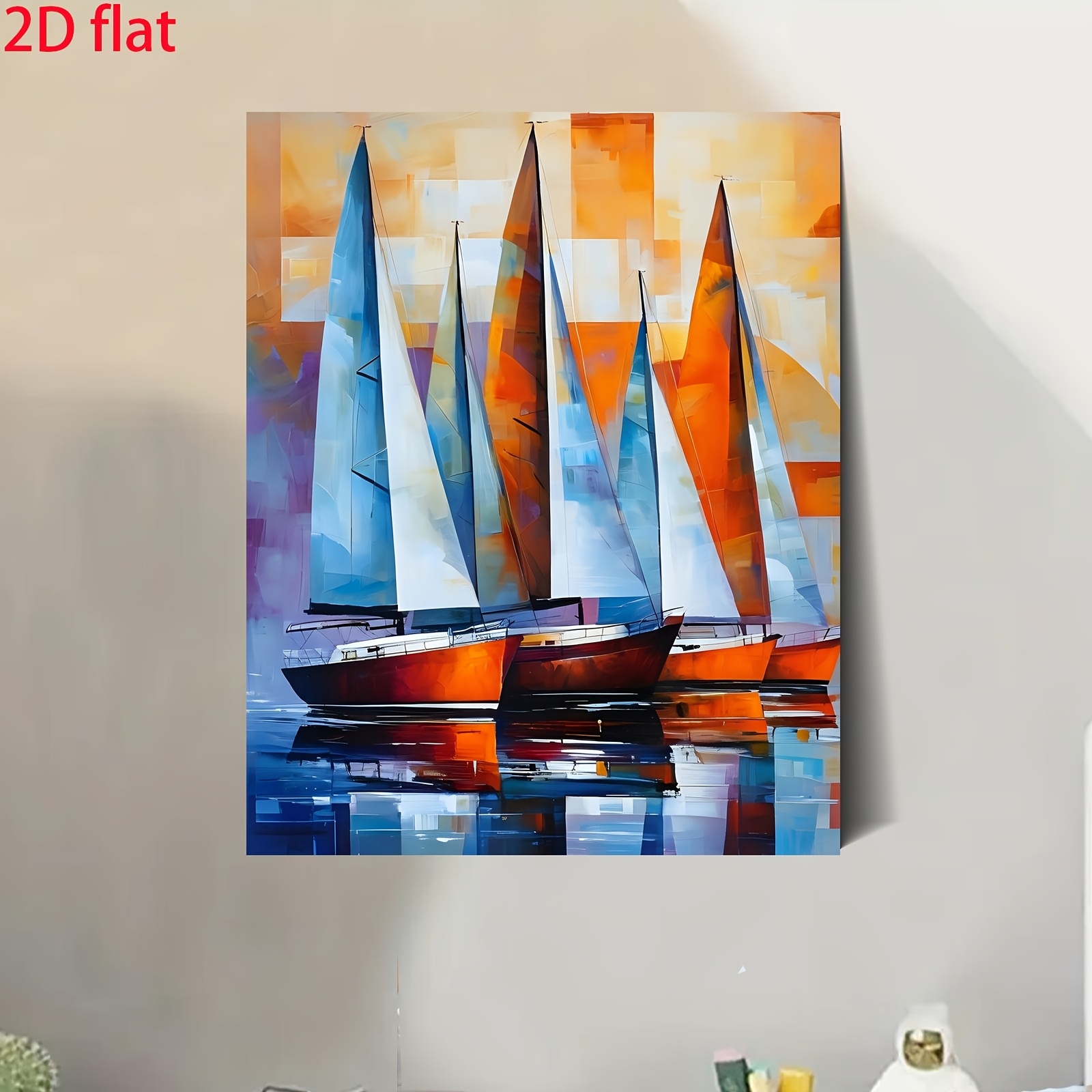 item picture 2d flat frameless professional art use 1 set of diy paint by numbers kit for beginners   acrylic paints canvas 3 paintbrushes and instructions vibrant colors of multiple sailboats   frameless suitable for beginners