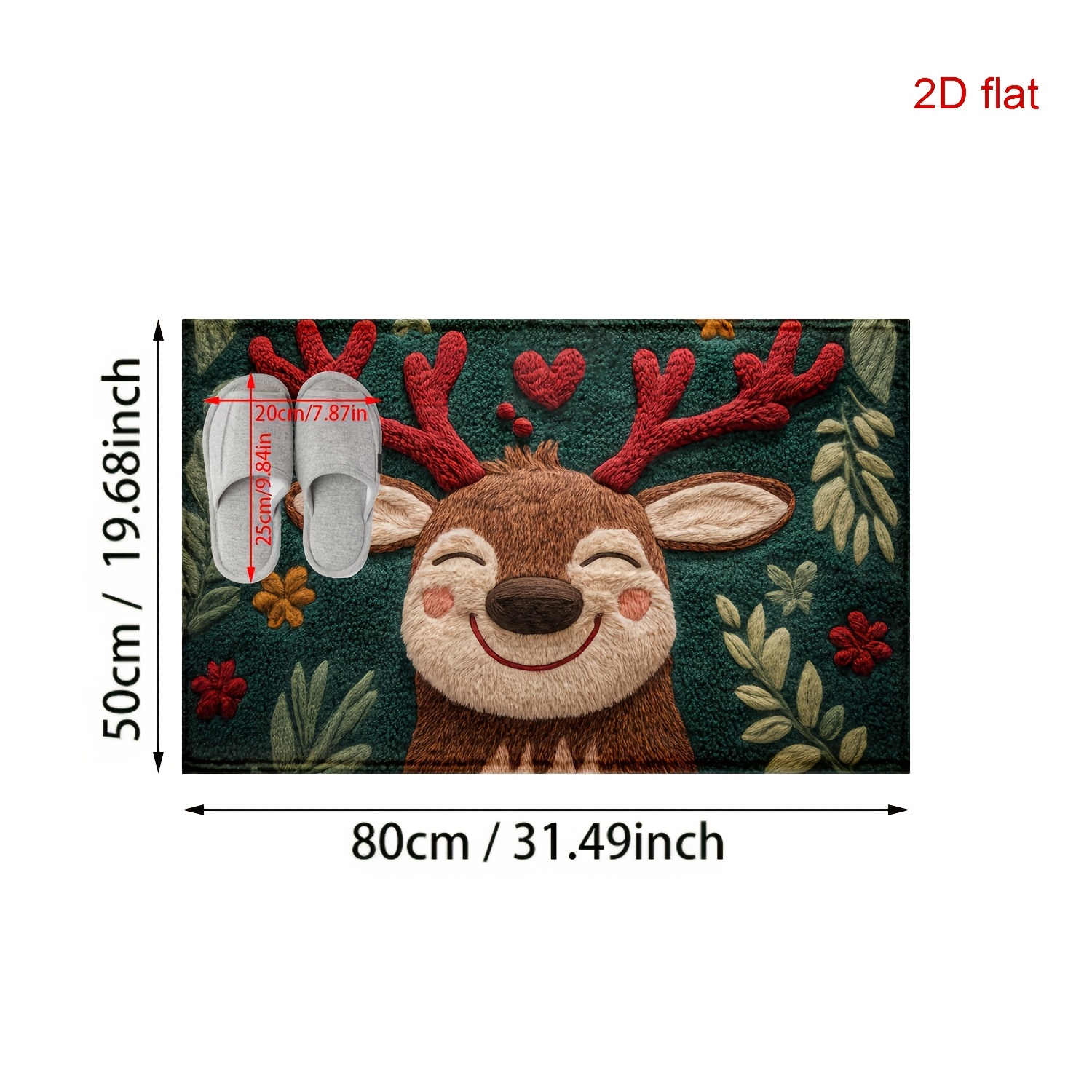 TEMU 2d Flat Faux Cashmere Comfortable Christmas Reindeer Microfiber Bath Mat - Quick-drying & Absorbent, Suitable For Kitchen & Bathroom Decor, Bath