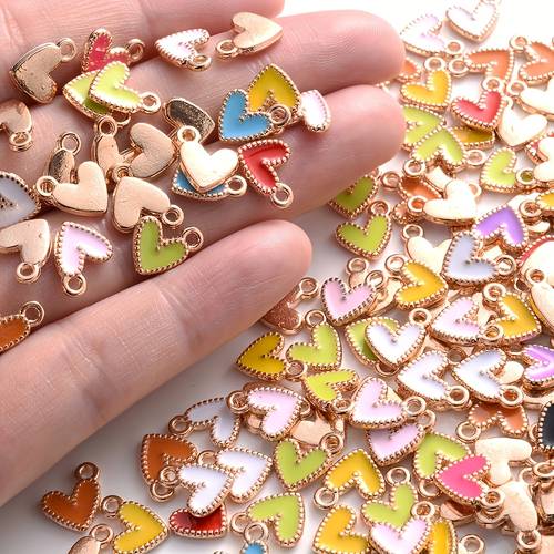 a set of 30 colorful enamel heart shaped pendants for jewelry making including bracelets and necklaces