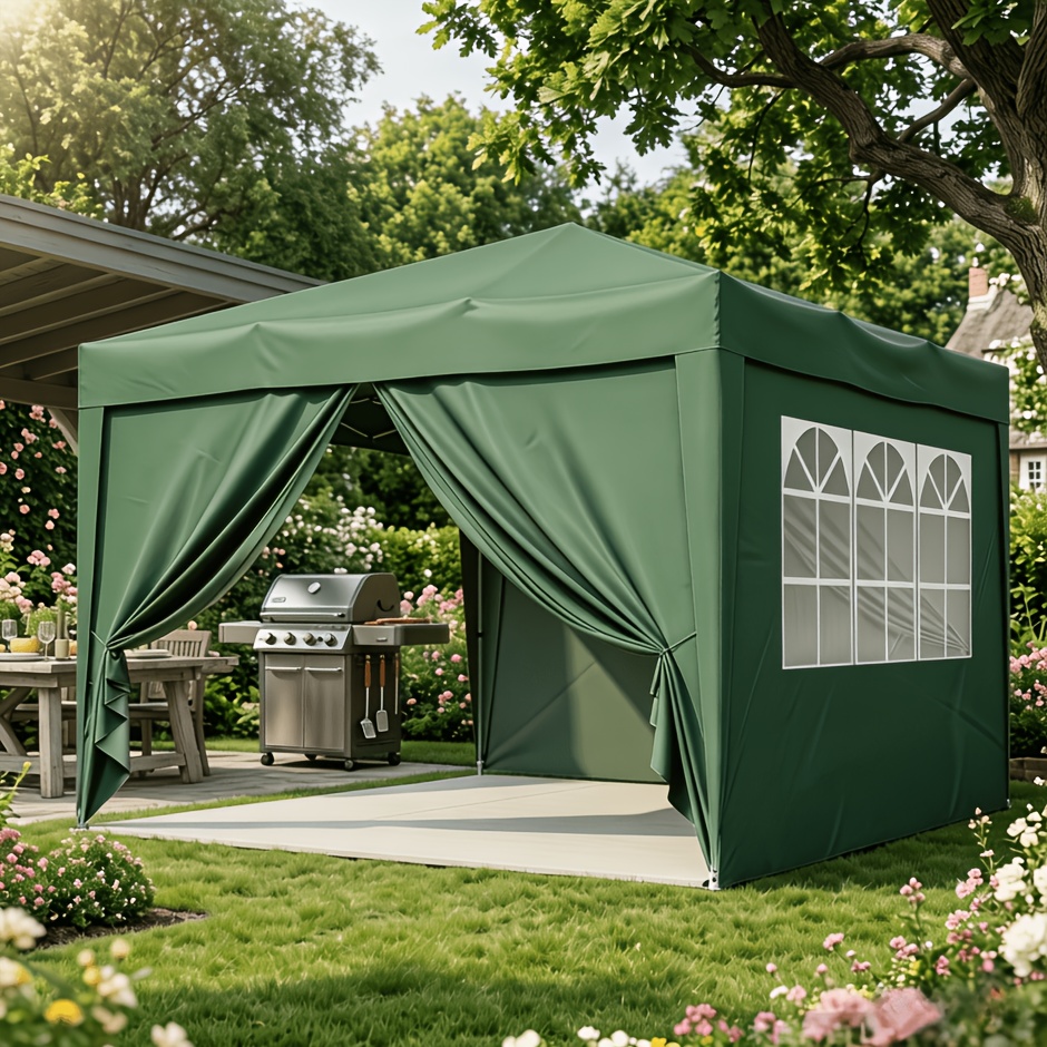 TEMU Carport d'extérieur 2.44*2.44m, Tente de fête extérieure, Gazebo de patio avec murs latéraux amovibles, Carport d'événement instantané pour