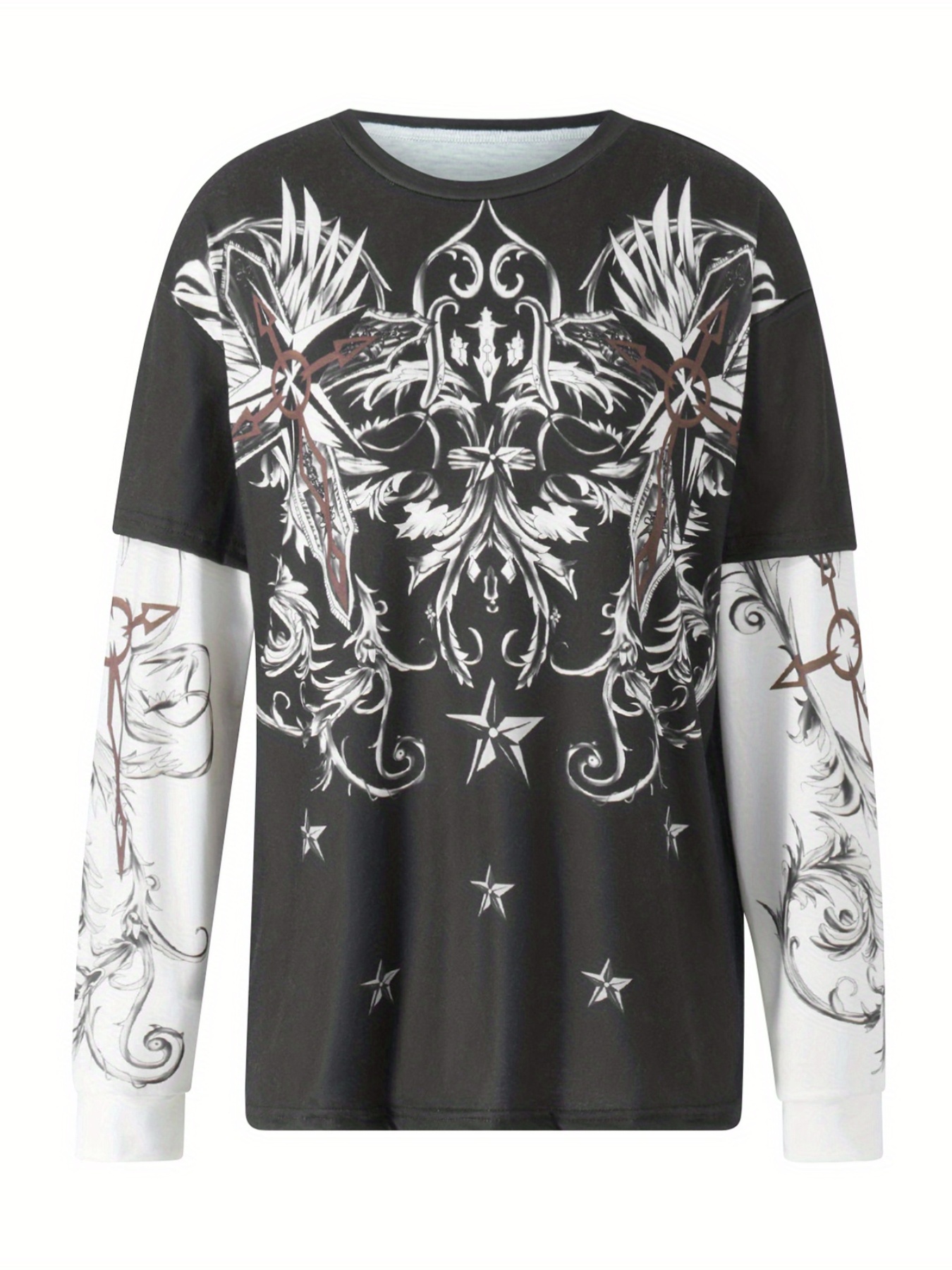 womens y2k gothic graphic print long sleeve t shirt black - Temu