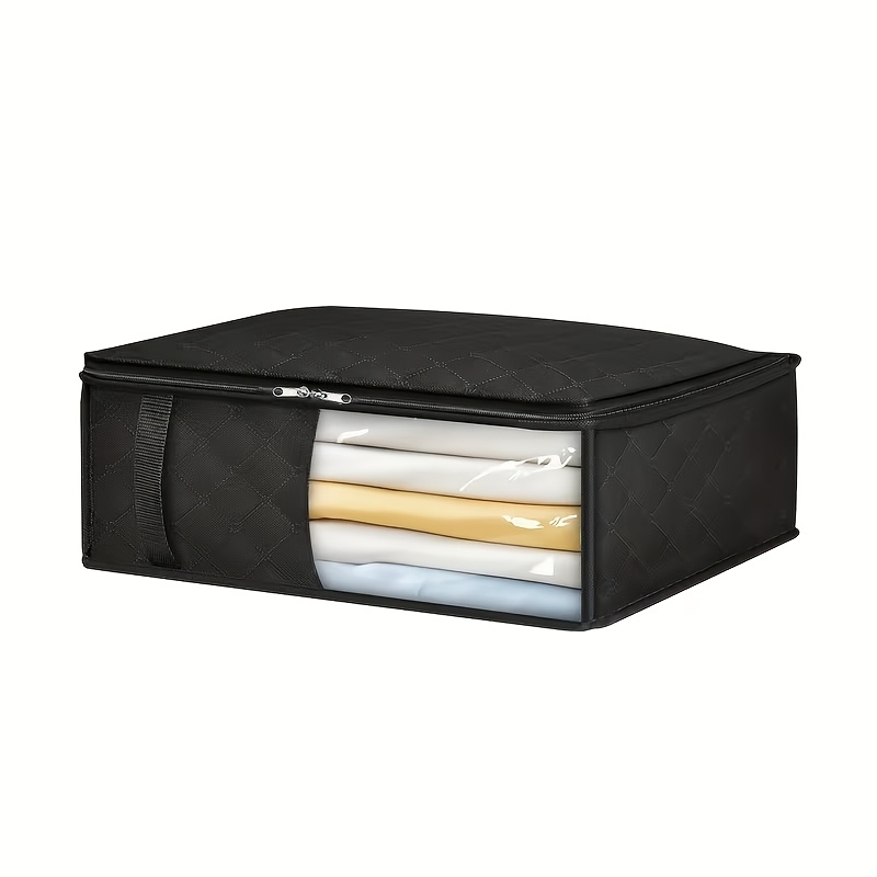 TEMU 1pc Black Durable Zipper With Transparent Window Foldable Dust-proof Storage Bag - Multifunctional Non-woven Closet Organizer, , Suitable For