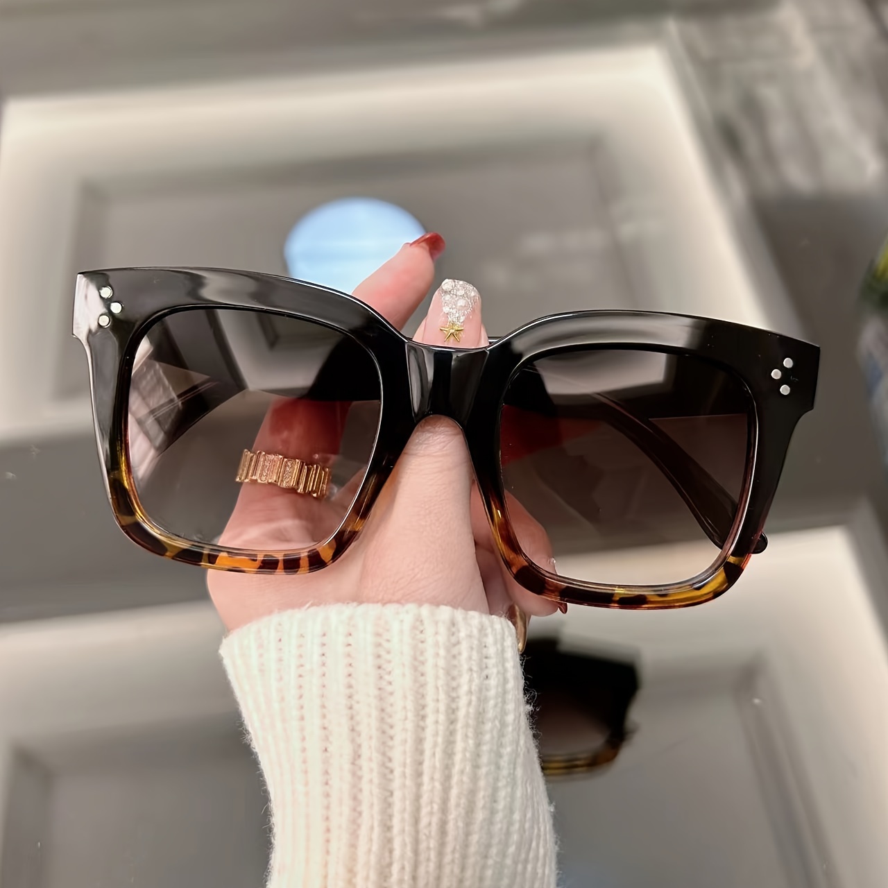 chic oversized square fashion glasses men women retro mirror Temu