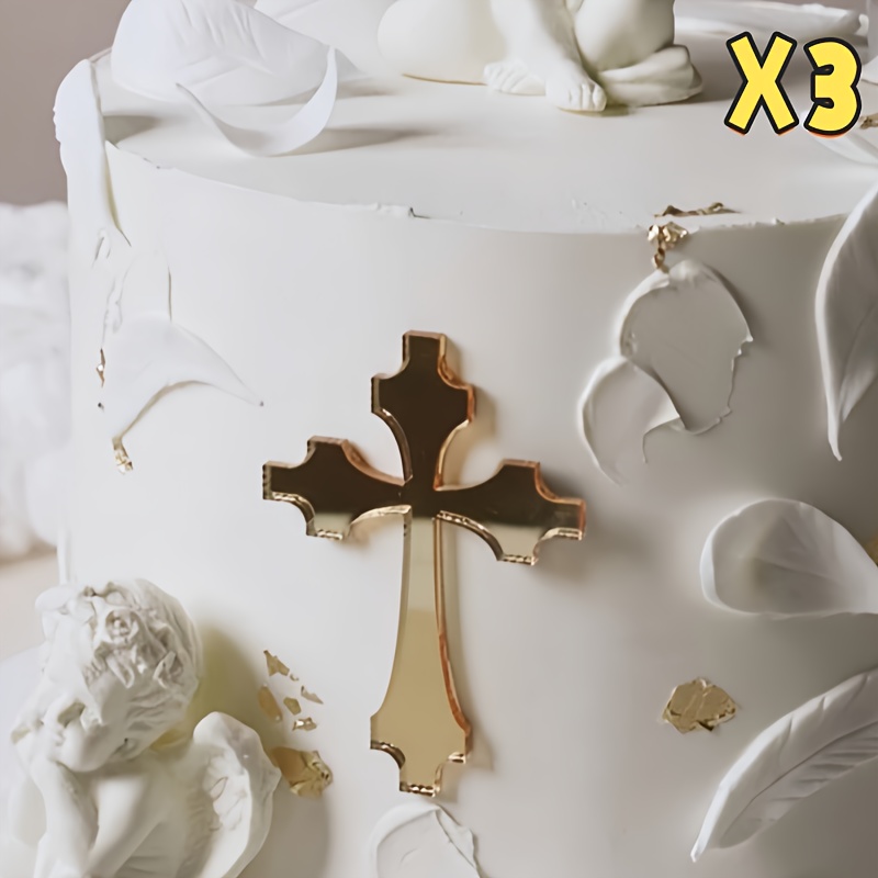 Image of 3pcs/6pcs Happy Birthday & Holy Communion Cake Topper - Cross & Letter Decor For Birthday, Christmas & Religious Celebrations Elegant Cake Decoration, Halloween, Christmas