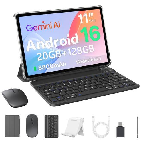 Artikelbild p11 2026 tablet, 2-in-1 tablet mit tastatur, maus, hülle, stylus (nicht elektronisch), 20gb (4gb+16gb erweitert) , 128gb rom, 8800mah akku, geschenk, 11-zoll hd ips touchscreen, 13+8mp dual-kamera mit autofokus