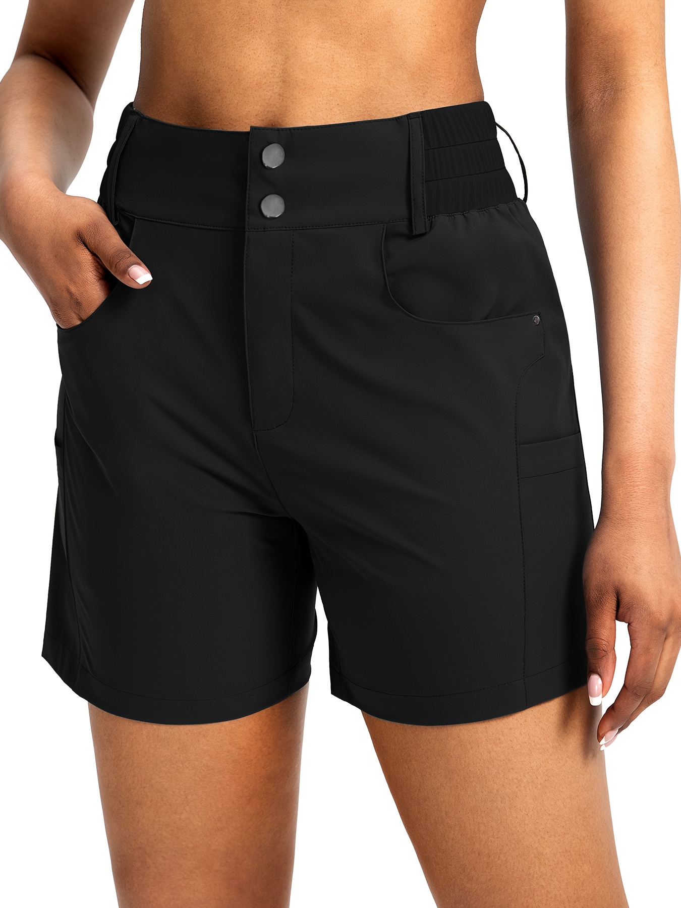 womens hiking golf shorts pockets high waist stretch cargo