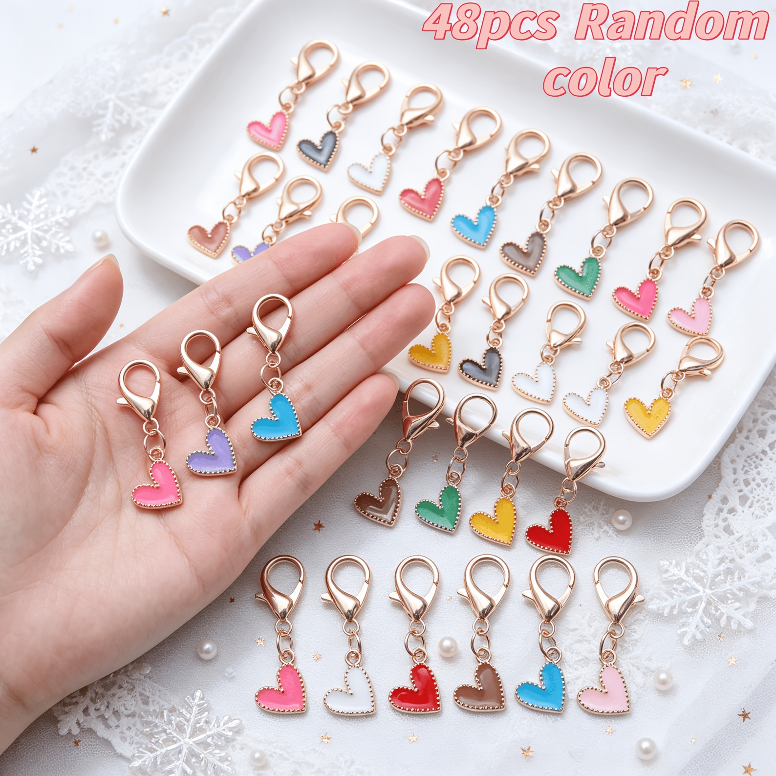 TEMU Lot de 48 porte-clés cœurs colorés de styles aléatoires, breloques cœurs série macaron, à mettre dans les bas de Noël et du An