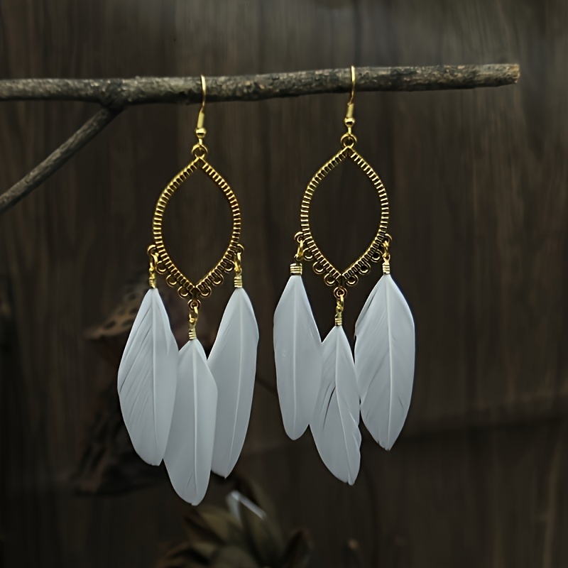 Image of Retro Easy Bohemian Style Tassel Feather Earrings Daily Versatile Gift Holiday Party Ear Jewelry
