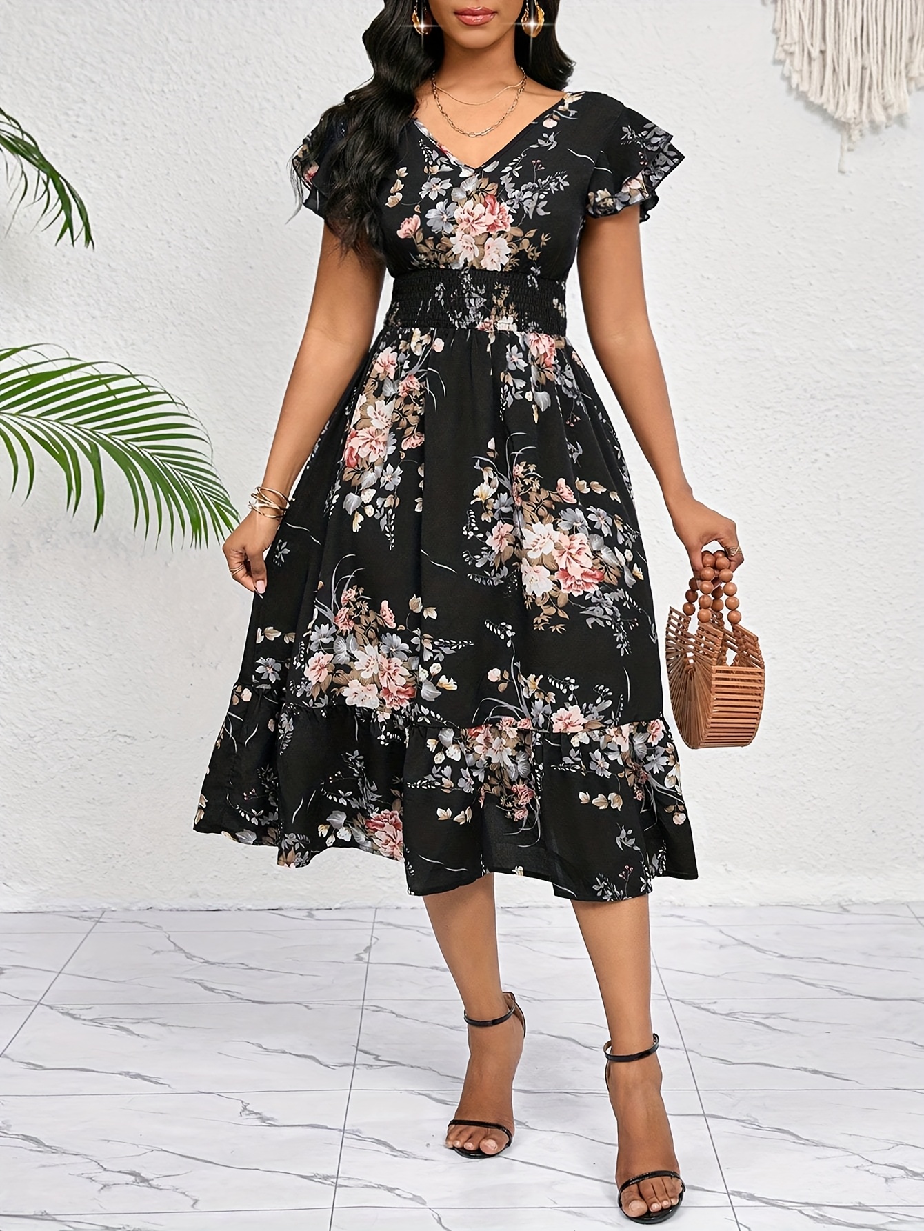 strapless open back dress Classy Dresses for Women Sweetheart Neck Puff Sleeves Backless Pleated Midi  Dress Summer Elegant Formal Party Wear main image 1