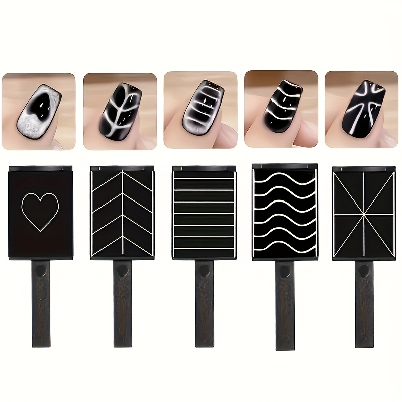 

5-piece Nail Art Cat Set, Strong Square Manicure Magnets, For Gel Polish, Versatile Magnetic Tools For Nail Design