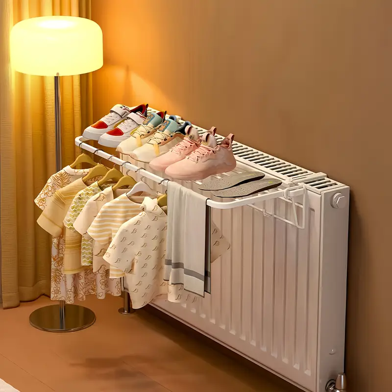 Wäscheständer aus Metall für Heizkörper, einfach zu installierender Wäscheständer für Warmwasserbereiter mit * Kleiderbügel für Heizpaneel, Trockenstange mit * zum Aufhängen von Kleidung, Socken,