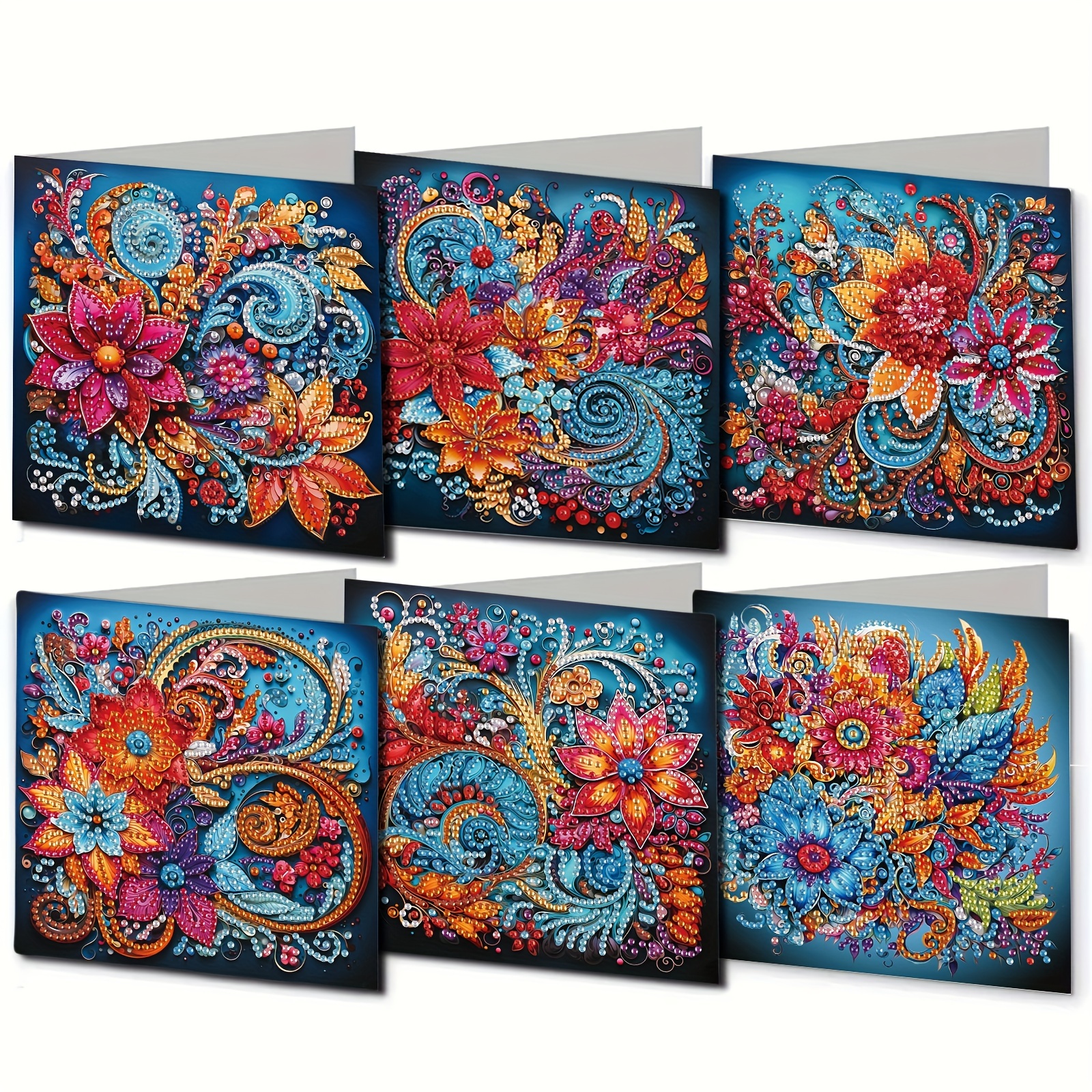 

Diy Diamond Painting Kit - 6pcs Floral Mosaic Greeting Cards Set, Holidays & Expressing Emotions