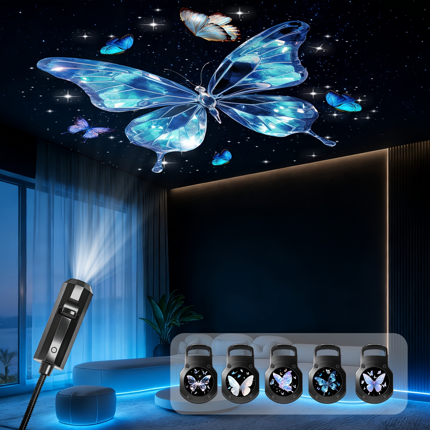 Temu – TEMU Portable Led Projector Light, With 5 Replaceable Projectors, Usb Plug And Play, Suitable For Home Bedroom Ambiance, Bedside Wall Decoration,