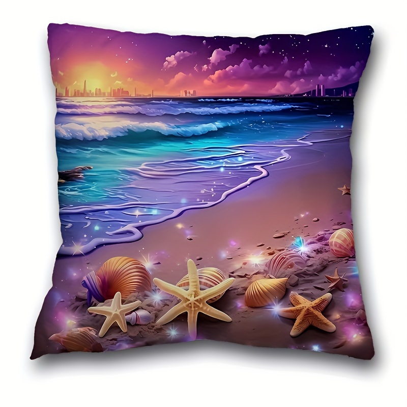 

1pc, Fantasy Ocean Pattern Pattern Short Plush Pillow Case (17.7 "x17.7"), Ocean Theme Pillow Case, Home Decor, Room Decor, Bedroom Decor, Architectural Collectible Accessories (excluding Pillow Core)