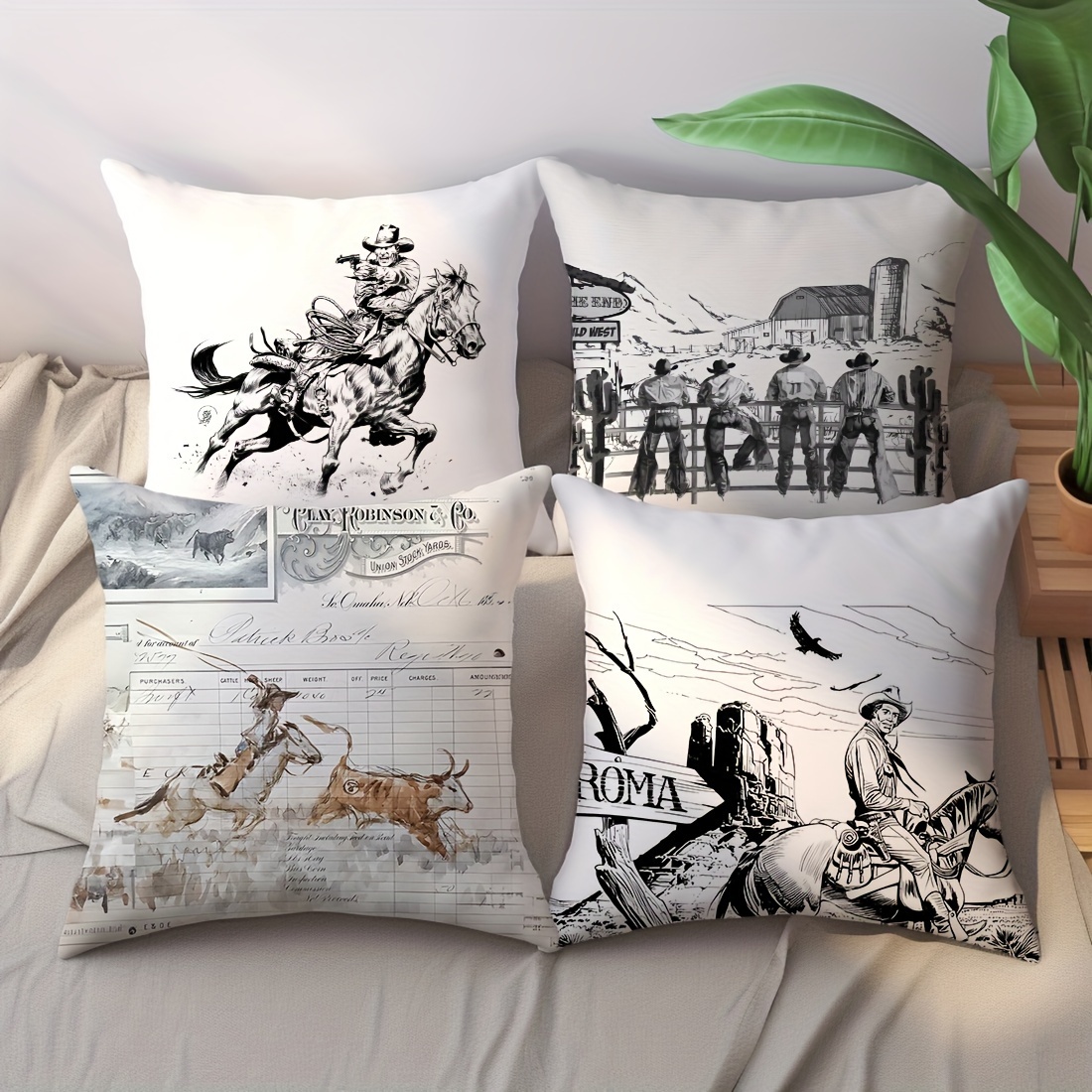 4pcs, Inch Cowboy And Western-Themed Cushion Covers Hunter On  Velvet Throw Pillow Cases, Single-Sided Pri