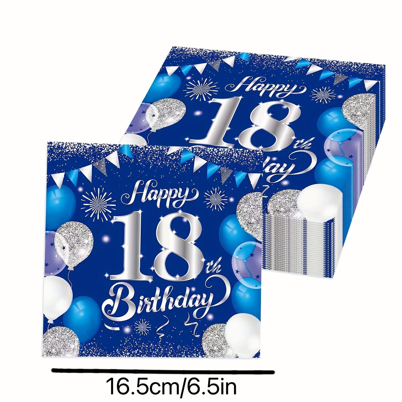 Image of 50 Sheets Navy Blue 18th Birthday Decoration Napkins, Navy Blue Silvery Happy Birthday 18th Birthday Napkins For 18th Birthday Anniversary Party Supplies Aged Party Decoration Napkins 50pcs