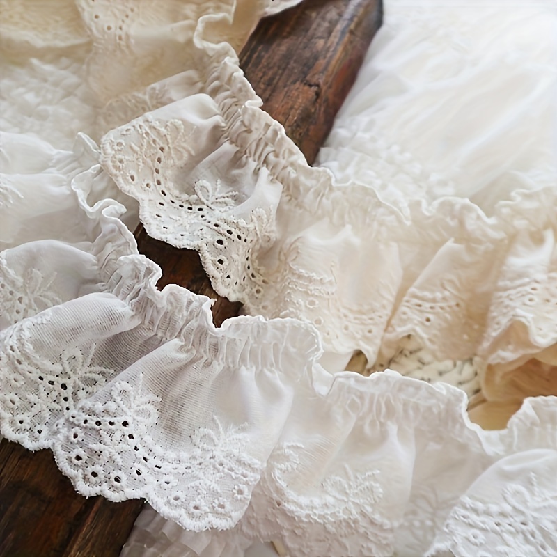 

Cotton Lace Trim Embroidery Ruffle Edge 5.5cm Width For Collars, Sleeves, Dress Hem Craft Supplies, White And Apricot – Sold By The Yard
