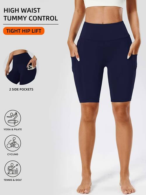 womens high waisted elastic comfortable breathable side pocketed outdoor sports casual cycling yoga fitness solid color 1pc pants