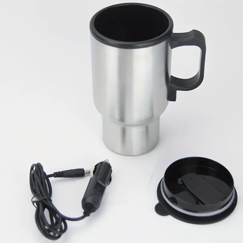 12v 450ml stainless steel electric heating car kettle vehicle heating cup camping travel kettle water coffee milk thermal mug details 2