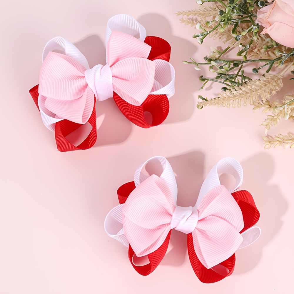 

2pcs Cute Polyester Bow Hair Clips For Girls, Non-slip Alligator Clips, Valentine's Day Accessories, Ideal Gift For Girls