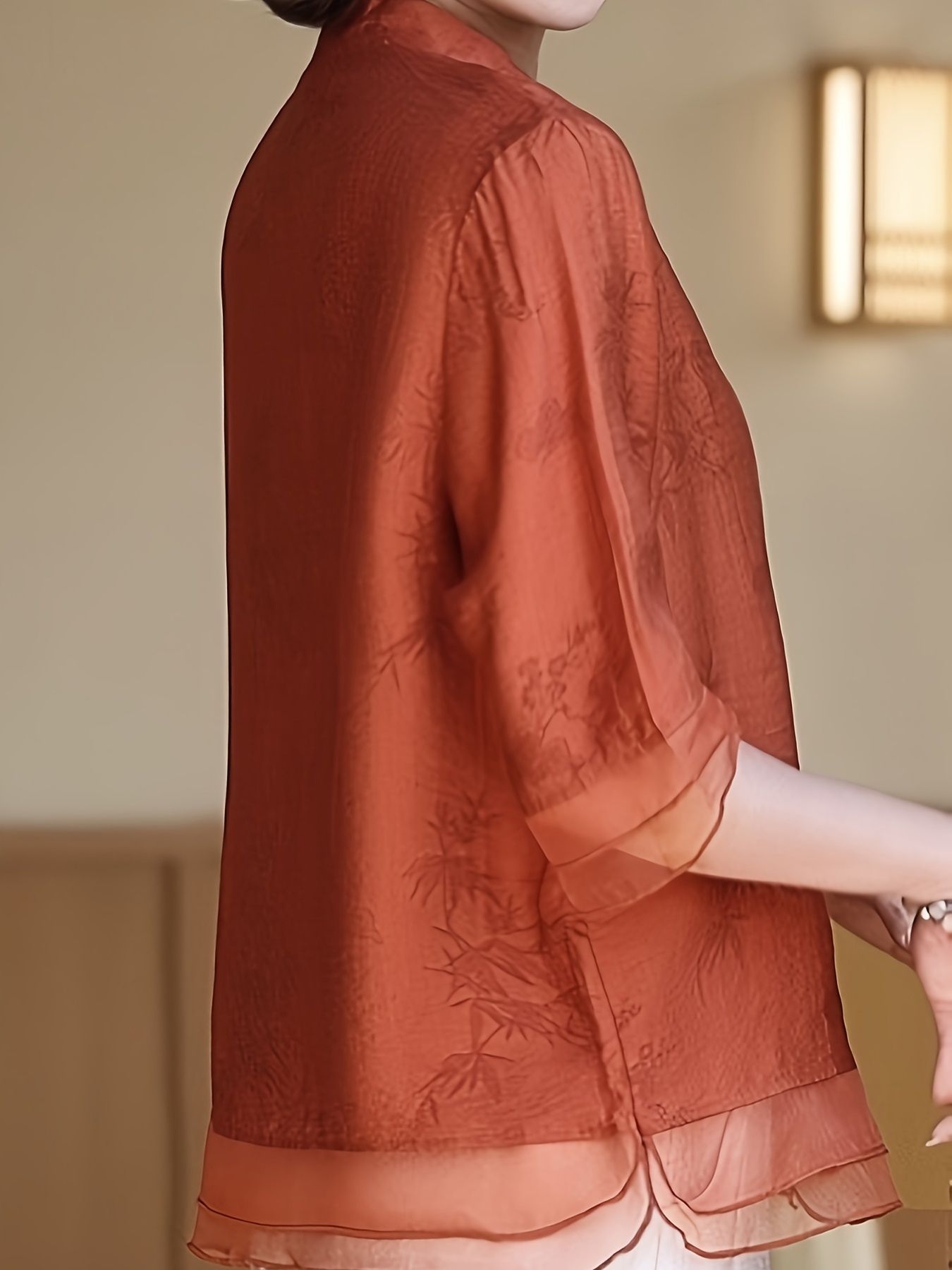 elegant summer women's short sleeve jacquard blouse - Temu
