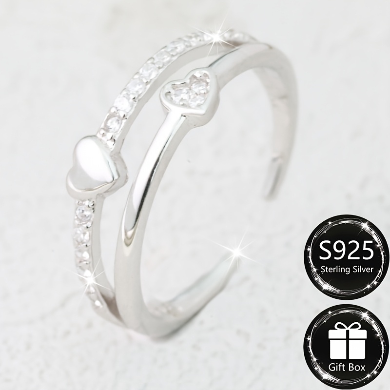 S925 Sterling Silver Micro Inlaid Love Heart Open Toe Ring