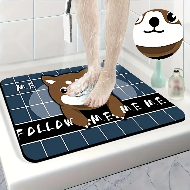 1pc diatomite bath mat with adorable cartoon dog print design quick dry non slip absorbent floor mat soft and comfortable for bathroom shower laundry room bedroom doorway rv bathroom bathroom bath matts for bathroom non slip bathtub mat bathroom mat long chenille bath mat bedroom floor mat doorway mat decorative bath cute soft chenille texture absorbent fabric floor pad pet lovers Product details 1