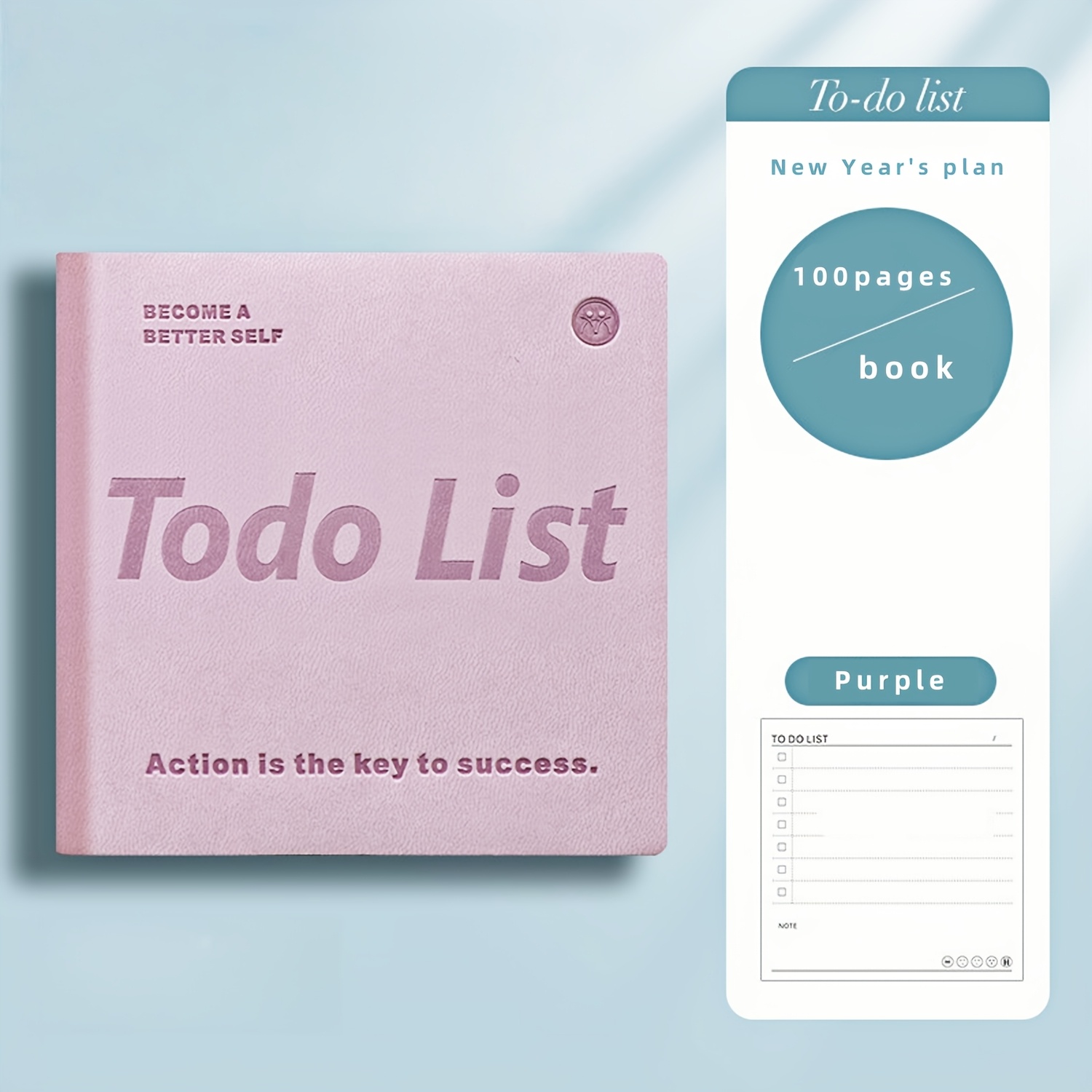 Image of 100 Pages Per Book - New Year Spring/summer , "the Buddy : A Happy Guide To Your " - Purple, Brown, Blue Pu Leather Cover, Compact And Exquisite Planner, Double-sided Writing Notebook