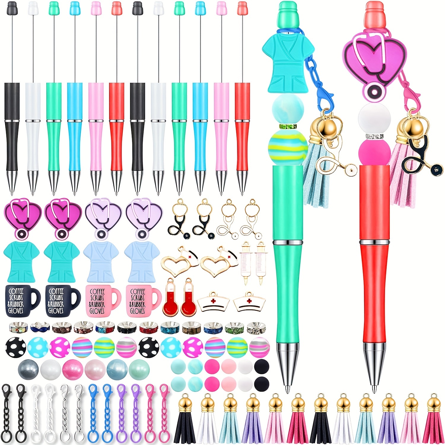 

A Set Of 12 Creative Silicone Bead Pen Accessories Including Spacer Beads And Lobster Clasps, Suitable For , Drawing, Gifts, And Diy Ballpoint Pen Decorations.